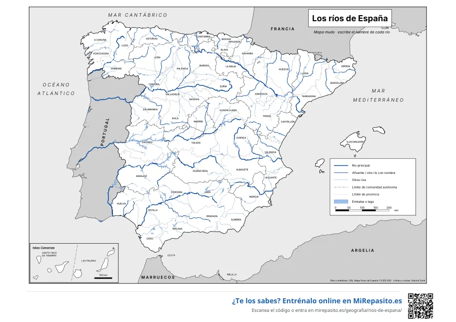 Mapa mudo de los ríos de España